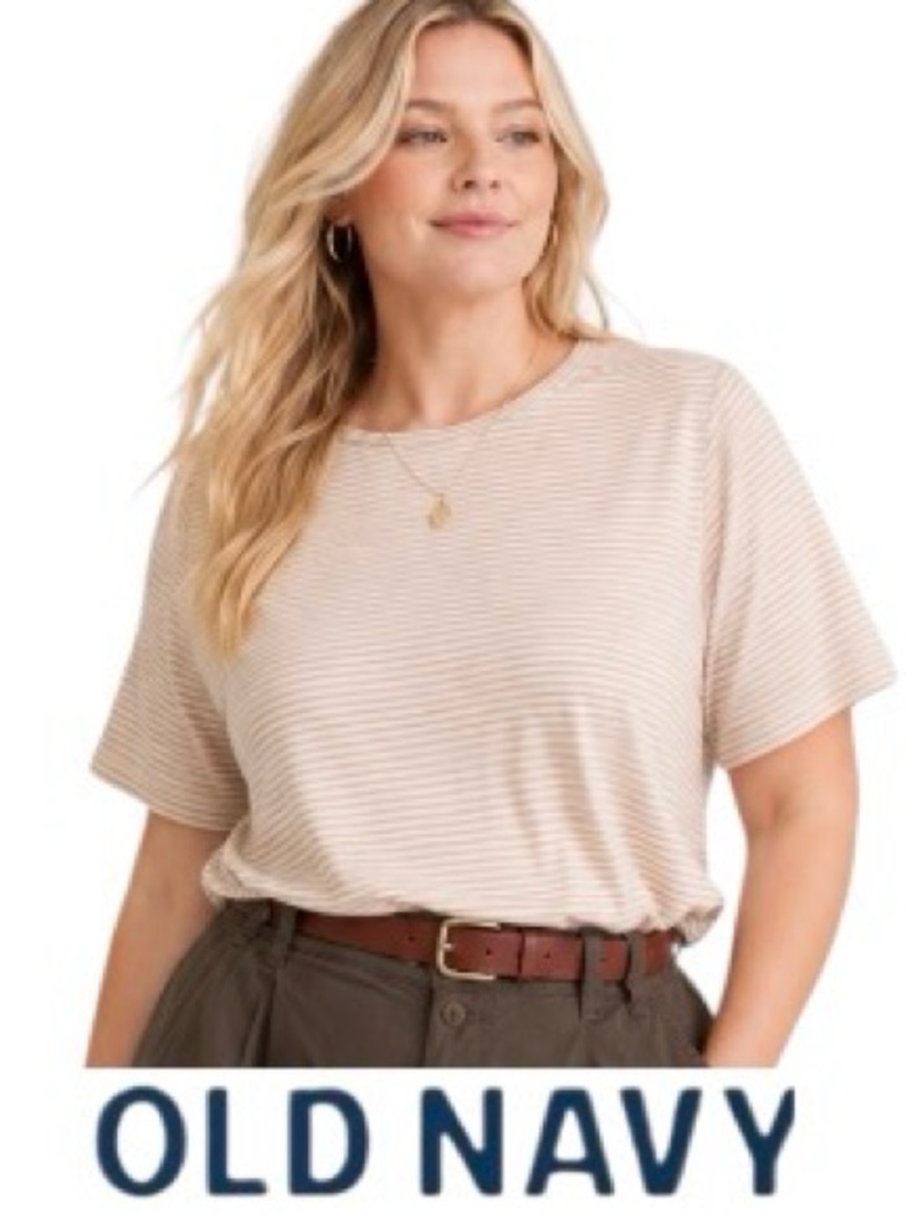 3X Old Navy Luxe Striped Short-Sleeve Tee in Dusty Rose and Winter White